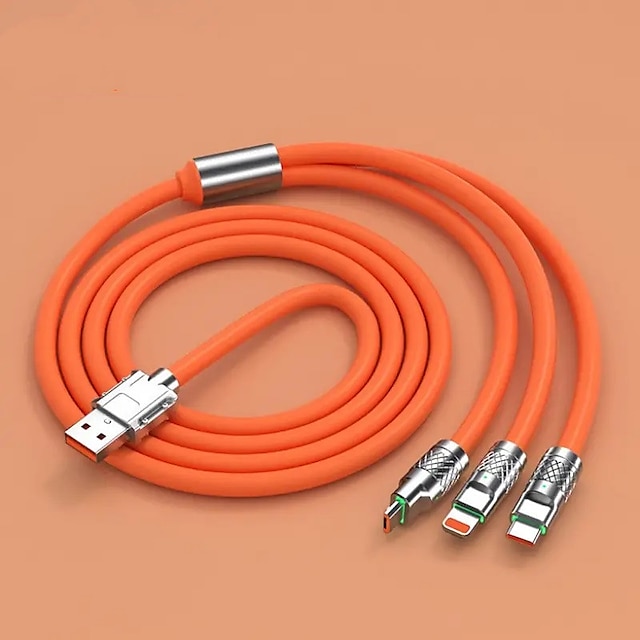  3.3ft 120W 3-In-1  Cable USB Charger Cord-Orange