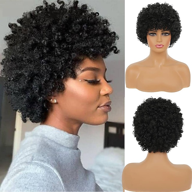  Short Afro Black Kinky Curly Wigs for Women Natural Fashion Synthetic Full Wig for African American Women for Daily Party