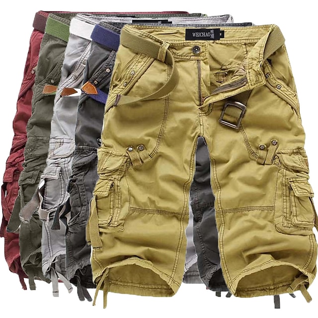  Men's Cargo Shorts Capri shorts Capri Pants Hiking Shorts Zipper Multi Pocket Plain Calf-Length Casual Daily 100% Cotton Sports Streetwear Dark Khaki ArmyGreen Inelastic