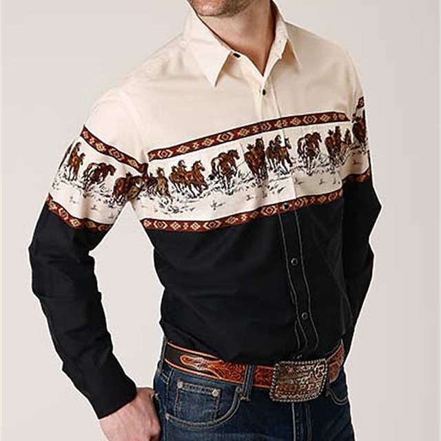  Herren Grafikdrucke Hemd Westernhemd Cowboy-Shirt Langarm Mode Streetwear Designer Outdoor Täglich Herbst Winter Umlegekragen Druck Button-Down Aprikose Blau Purpur Grün