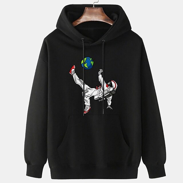 Men's Hoodie Black White Pink Beige Hooded Graphic Prints Earth Sports