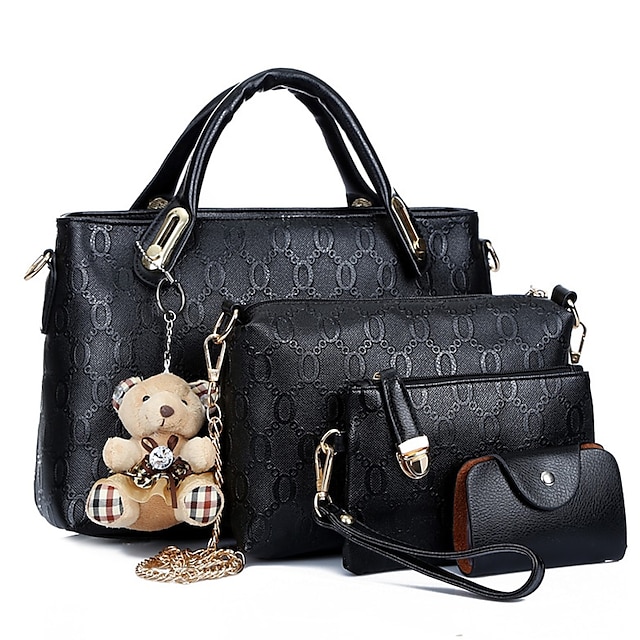 Women's 4-Piece Blue Handbag Set with Teddy Bear Charm - Stylish and ...