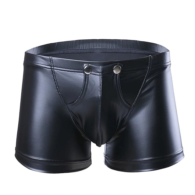  Hombre Pantalones cortos casuales Pantalones cortos de piel sintética Color sólido Comodidad Suave Hogar Casual Ropa de Fiesta Sensual Negro
