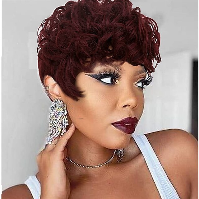 DOcute Red Pixie Cut Wigs for Black Women Short Hair, Red Short Fluffy  Pixie Cut Wigs Natural Red Wavy Synthetic Wigs for Black Women Short hair  wigs