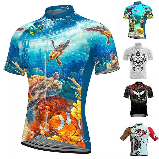 Men's Cycling Jersey Graphic Fish Funny Short Sleeve Bike Jersey Top with 3 Rear Pockets Mountain Bike MTB Road Bike Cycling Quick Dry Soft Reflective Strips Back Pocket Sports Black White Blue 14