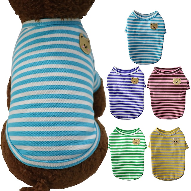  Dog Shirt,Dog Shirts / T-Shirt Bear Stripes Fashion Cute Outdoor Casual Daily Dog Clothes Puppy Clothes Dog Outfits Breathable Yellow Rosy Pink Blue Costume  Dog