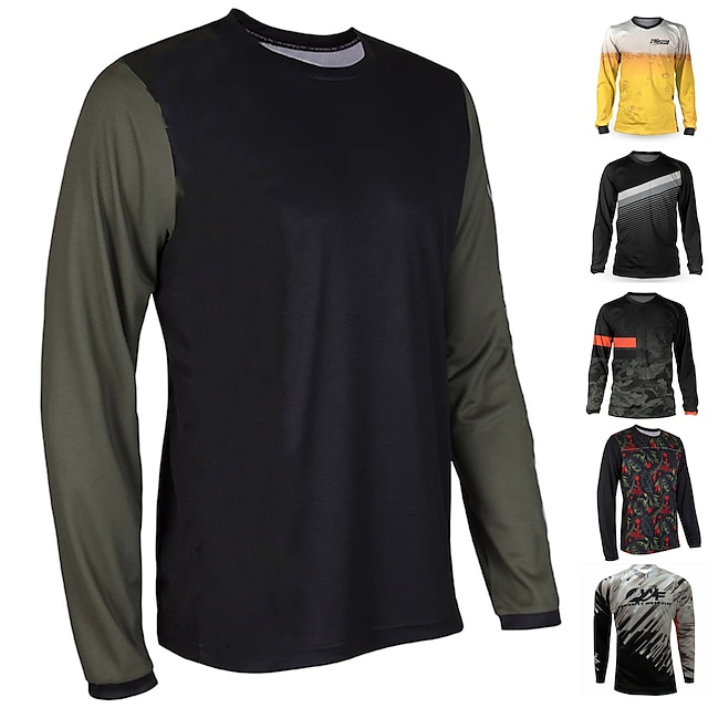  21Grams Men's Cycling Jersey Downhill Jersey Dirt Bike Jersey Long Sleeve Bike Jersey Top with 3 Rear Pockets Mountain Bike MTB Road Bike Cycling UV Resistant Breathable Quick Dry Back Pocket Dark