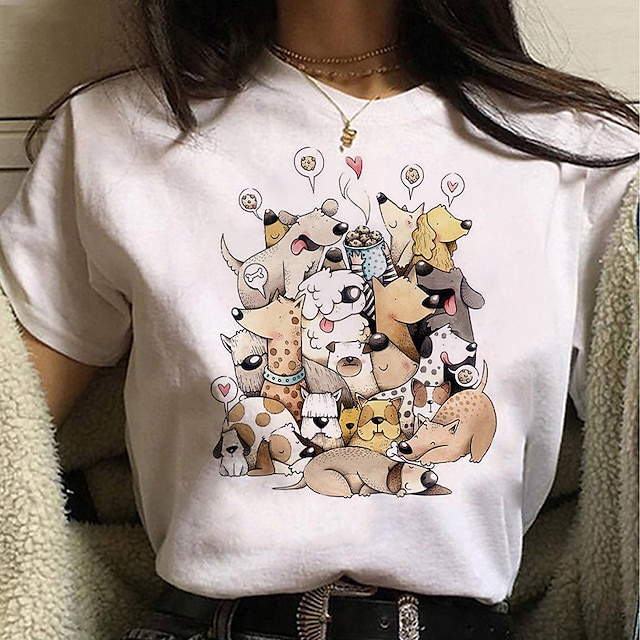  Tier Katze Hund T-Shirt-Ärmel Anime Zeichentrick Anime Klassisch Streetstyle Für Paar Herren Damen Erwachsene Heißprägen