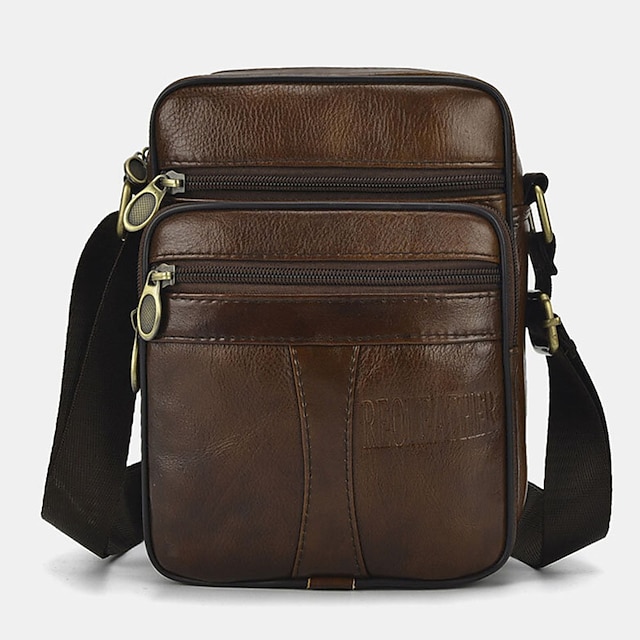  Men's Crossbody Bag Mobile Phone Bag Cowhide Daily Black Brown