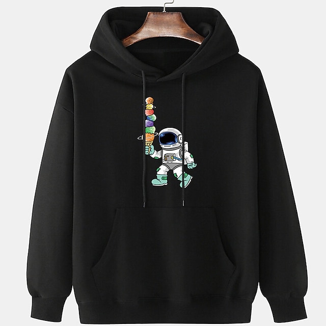  Men's Hoodie Black White Hooded Cartoon Graphic Prints Sports & Outdoor Daily Sports Hot Stamping Basic Streetwear Casual Spring &  Fall Clothing Apparel Hoodies Sweatshirts 