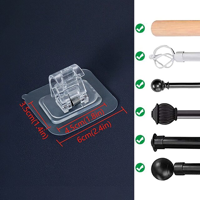 2 Pcs No Drill Curtain Rod Brackets No Drilling Self Adhesive Curtain
