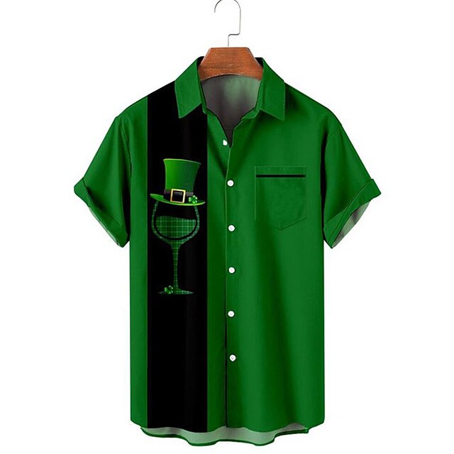 St. Patrick Men's Cartoon Hat Striped Shirt Summer Hawaiian Shirt Short ...
