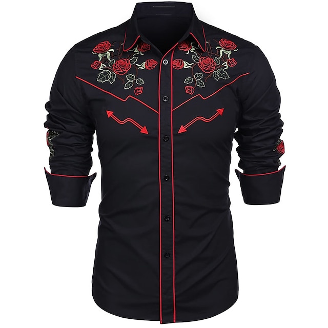  Per uomo Rosa Stampe astratte Camicia Camicia occidentale Camicia da cowboy Manica lunga Di tendenza Streetwear Originale Esterno Giornaliero Autunno inverno Collo ripiegabile Stampa Bottone giù Nero