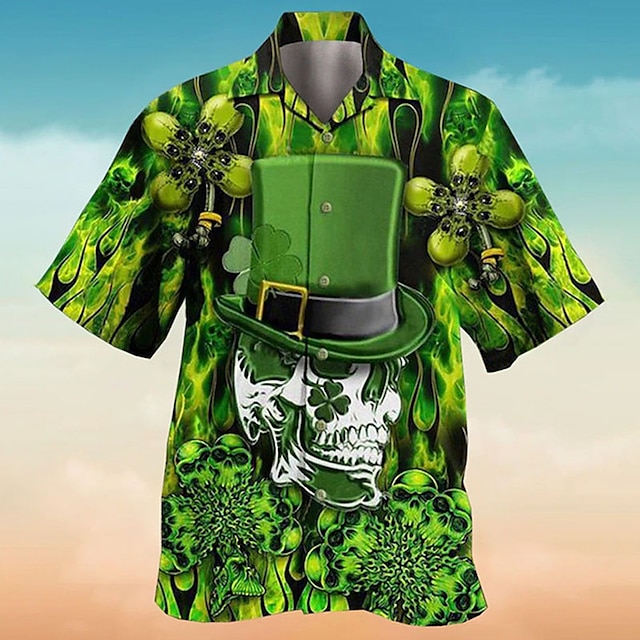 Men's Shirt Summer Hawaiian Shirt Skull Graphic Prints Saint Patrick ...