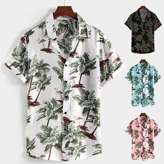 Voor heren Overhemd Hawaiiaans overhemd Grafisch overhemd Aloha-shirt Kokosnootboom Palmboom Kraag Wit Lichtgroen Blozend Roze blauw Groen Buiten Straat Korte mouw Button-omlaag Kleding Hawaii