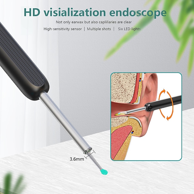 Rechargeable Ear Wax Removal Endoscope Kit with 5 Scoops, 8 Picks, and