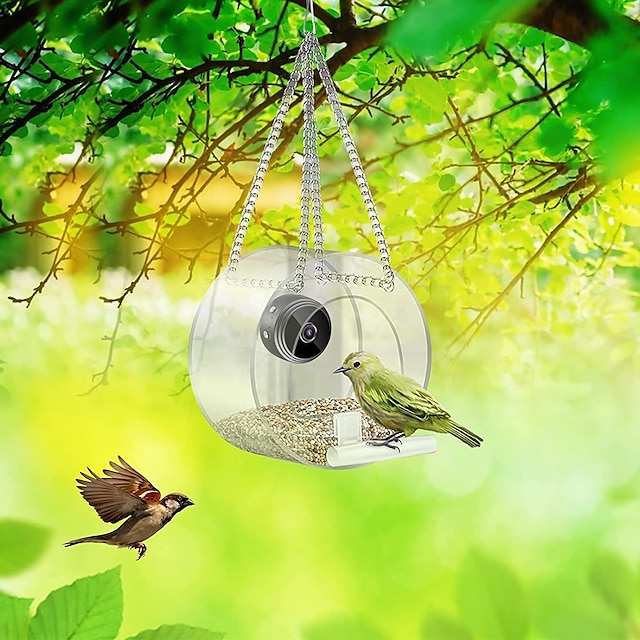  alimentador de pássaros com câmera, câmera de observação de pássaros hd 1080p câmera de vídeo noturna, ponto de acesso wi-fi conexão remota com telefone celular para observação de pássaros ao ar livre, captura de fotos