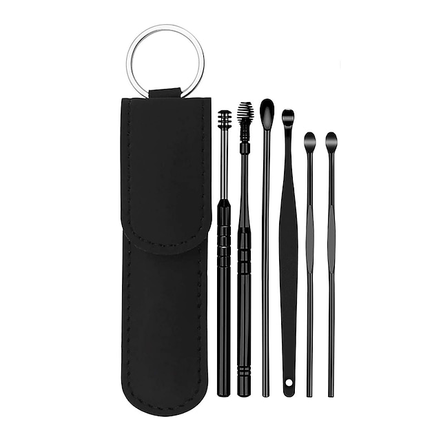 6pcs/set Ear Wax Removal Tool Stainless Steel Earpick Wax Remover Curette Ear Pick Cleaner Spoon with Storage Pouch
