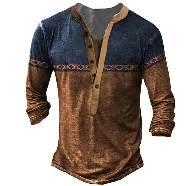 Men's Henley Shirt Tee Graphic Color Block Henley Clothing Apparel 3D ...
