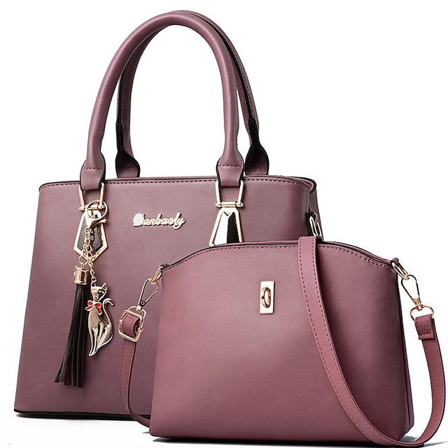  Women's Top Handle Bag PU Leather Daily Date Office & Career Solid Color claret Rubber powder Black