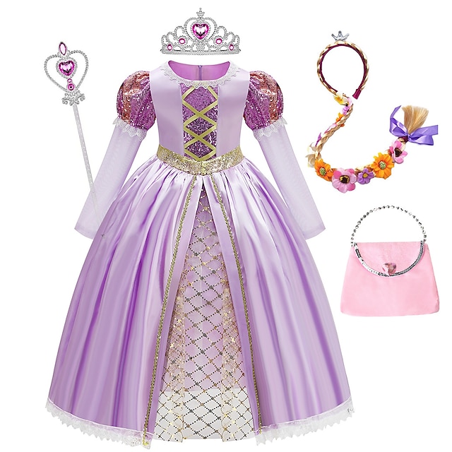  Rapunzel Fairytale Princess Sofia Flower Girl Dress Theme Party Costume Girls' Movie Cosplay Halloween With Accessories Dress Accessory Set Halloween Carnival Masquerade World Book Day Costumes