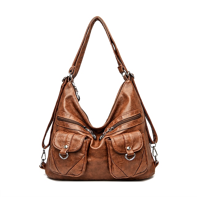  Women's Shoulder Bag Hobo Bag PU Leather Outdoor Daily Zipper Solid Color Vintage Black Red Brown