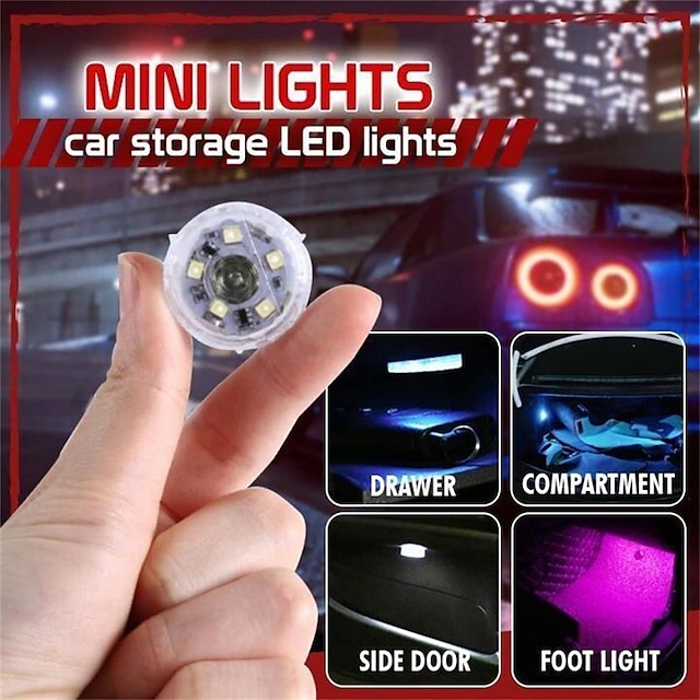  2 stk trådløs bil mini led berøringsbryter lys auto ambient lampe bærbar natt bil taklys