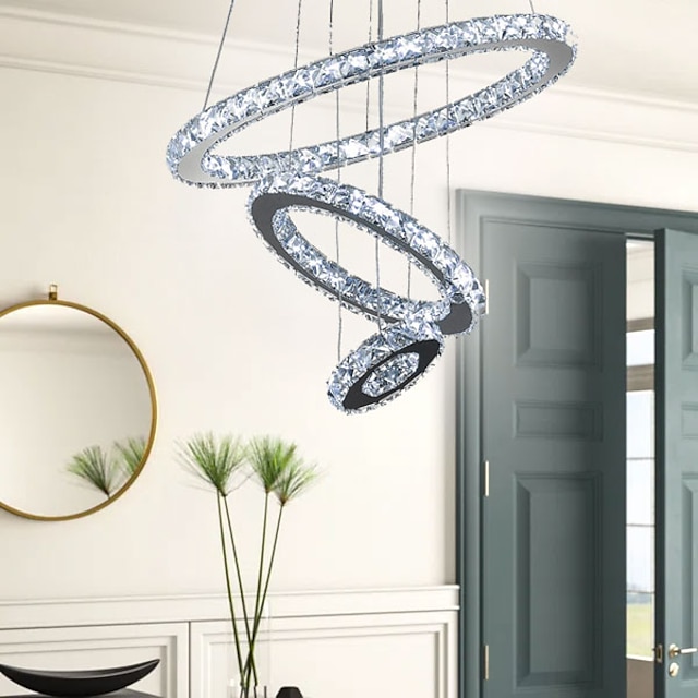  3 ringar LED kristallkrona hängande lampor rund ring tak ljuskronor lampor hängande armaturer för matsal vardagsrum hotell hem 110-120V 220-240V