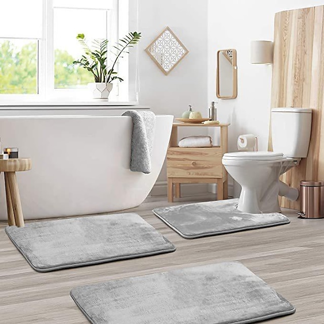  conjuntos de tapetes de banheiro 3 peças, tapete de banho de espuma viscoelástica de veludo - antiderrapante, lavagem à máquina, tapetes de banho - seca rapidamente, tapetes de banho ultramacios para banheiro