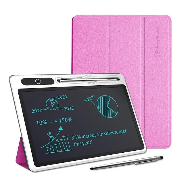  Caderno lcd de 10 polegadas, tablet de escrita lcd com estojo protetor de couro, prancheta de desenho eletrônico para bloco de caligrafia digital, escola ou escritório, preto