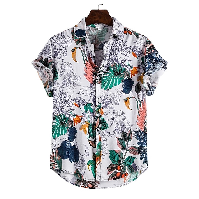  hawaiianisches Hemd im ethnischen Stil der Männer lose Kurzarm lässig Knöpfe Strandparty Urlaub Tops (mehrfarbig, xxl)