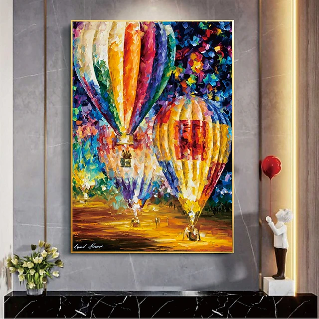 Handmade Hand Painted Oil Painting Wall Modern Abstract Hot Air Balloon Painting Pattle Knife Art Canvas Painting Home Decoration Decor Rolled Canvas No Frame Unstretched 7
