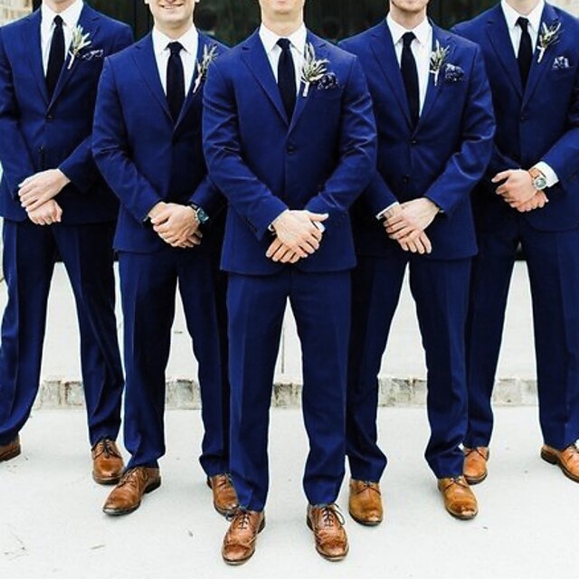 Royal Blue Men's Wedding Party Evening Groomsmen Suits Solid Colored 2