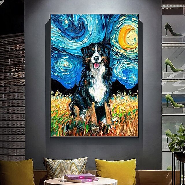  Mintura Handmade Dog Oil Paintings On Canvas Wall Art Decoration Modern Abstract Cat Animals Picture For Home Decor Rolled Frameless Unstretched Painting