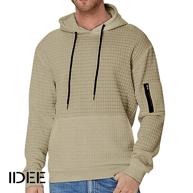 Men's Hoodie Black White Khaki Light Grey Dark Gray Hooded Plain Sports