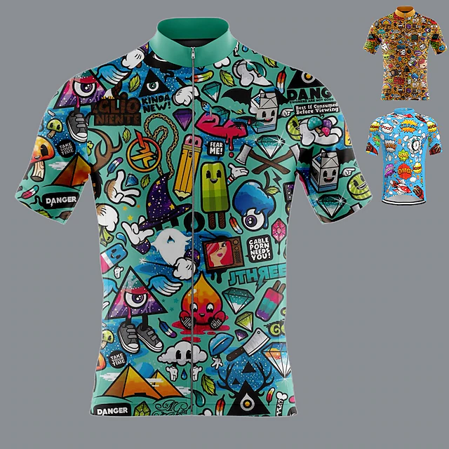 Men's Cycling Jersey Graphic Funny Short Sleeve Bike Jersey Top with 3 Rear Pockets Mountain Bike MTB Road Bike Cycling Quick Dry Reflective Strips Back Pocket Moisture Wicking Sports Blue Orange 12