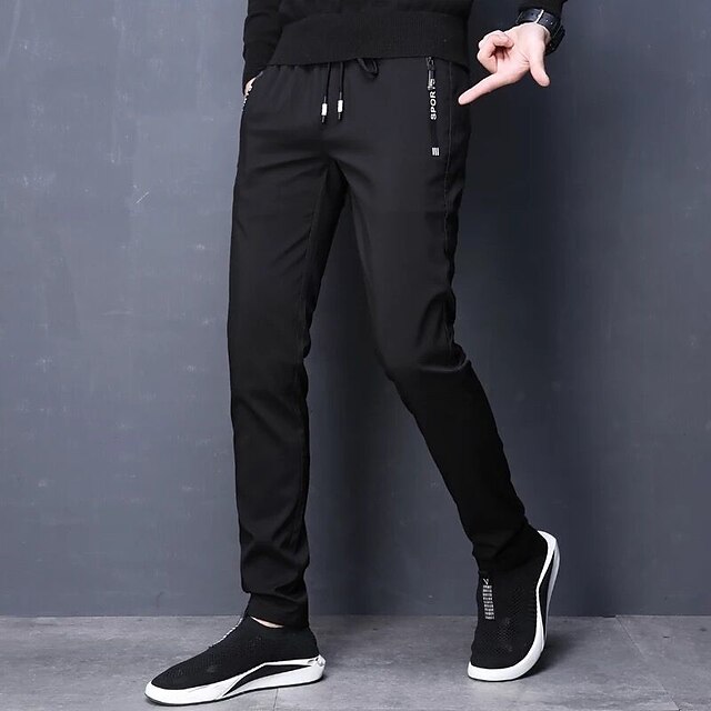  Voor heren Broek Vrijetijdsbroek Zak Trekkoord Elastische taille Effen Comfort Zacht Buiten Dagelijks Sportschool Casual Sportschoenen Zwart Micro-elastisch