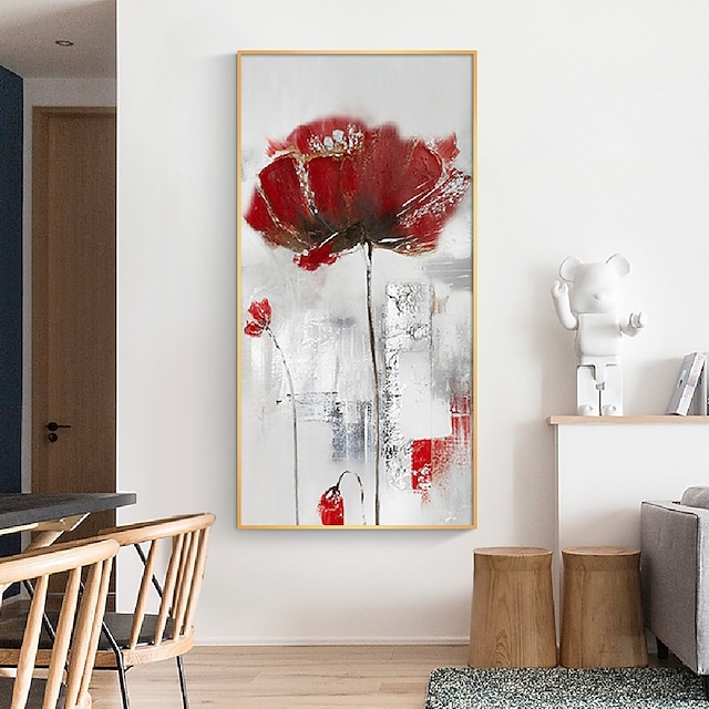  arte de parede pintada à mão moderna abstrata flor vermelha decoração de casa lona enrolada sem moldura não esticada