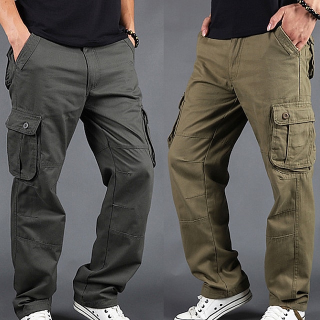  Homme Pantalon Cargo Pantalon cargo Pantalon Cordon de jambe 6 poches Plein Confort Extérieur du quotidien Sortie 100% Coton Mode Vêtement de rue Vert herbe Noir
