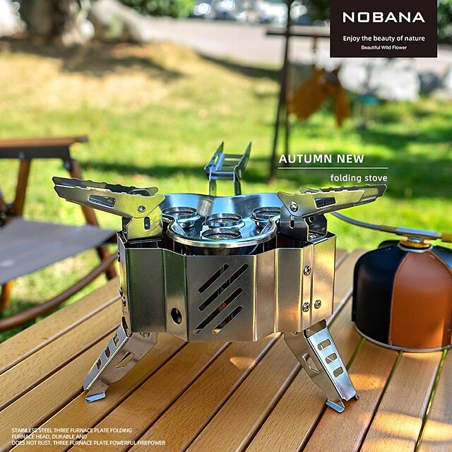  Outdoor 3 Burner Gas Stove, Portable Lightweight High Power Stainless Steel Camping Burner