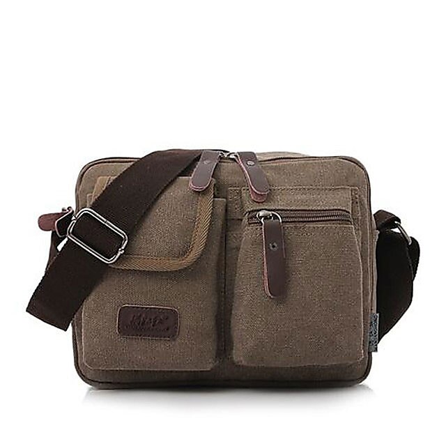 Men's Vintage Canvas Crossbody Messenger Bag, Multi-Pocket Shoulder Bag ...