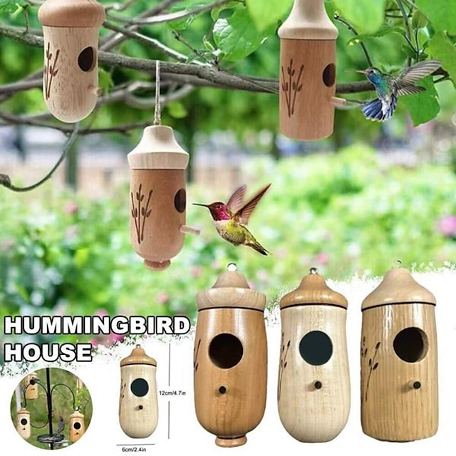  Hummingbird House for Outside 2023 Wooden Hummingbird Feeder for Outside Indoor Hanging Hummingbird Swing Nest for Hummingbird Houses Garden Decor