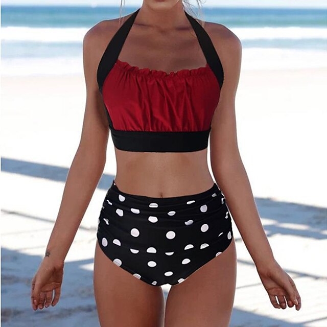 red polka dot bikini outfit