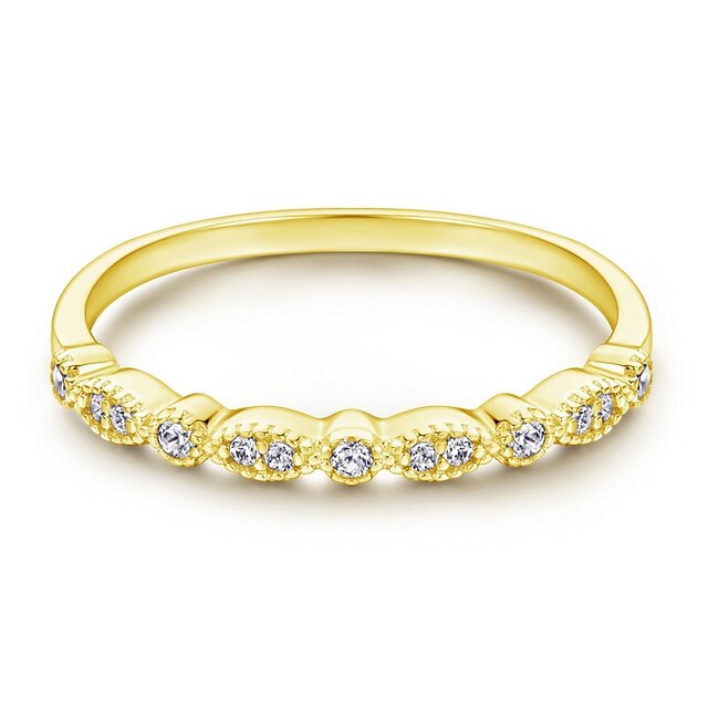  טבעת נישואים חתונה בריולט זהב S925 כסף סטרלינג אגס מסוגנן פשוט 1 pc זירקון
