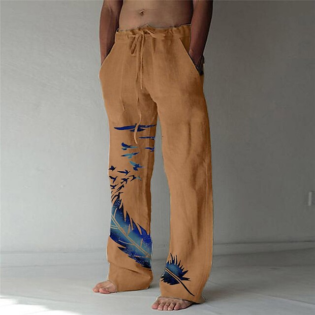 Men's Trousers Summer Pants Beach Pants Pocket Drawstring Elastic Waist ...