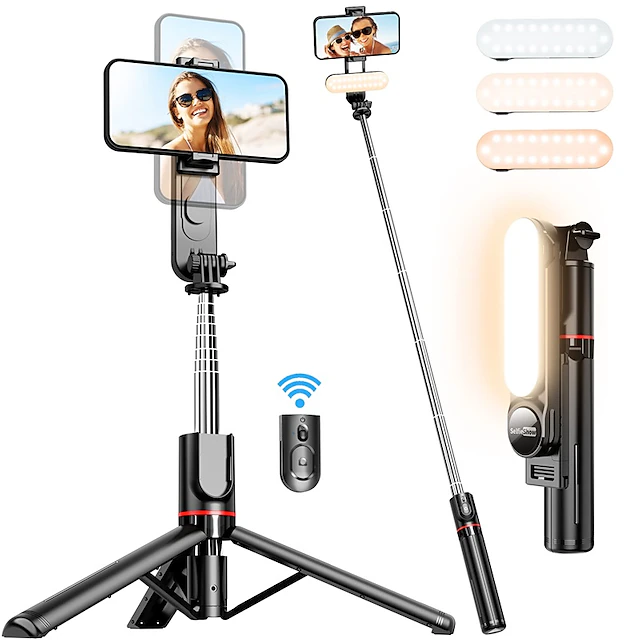 Stable Selfie Stick Tripod With Fill Light 44 Inch Extendable Selfie Stick With Wireless Remote And Tripod Stand 360 Rotation For IPhone 14/13/12/11 Pro/XS Max/XS/XR/X/8/7 Samsung And Smartphone 12