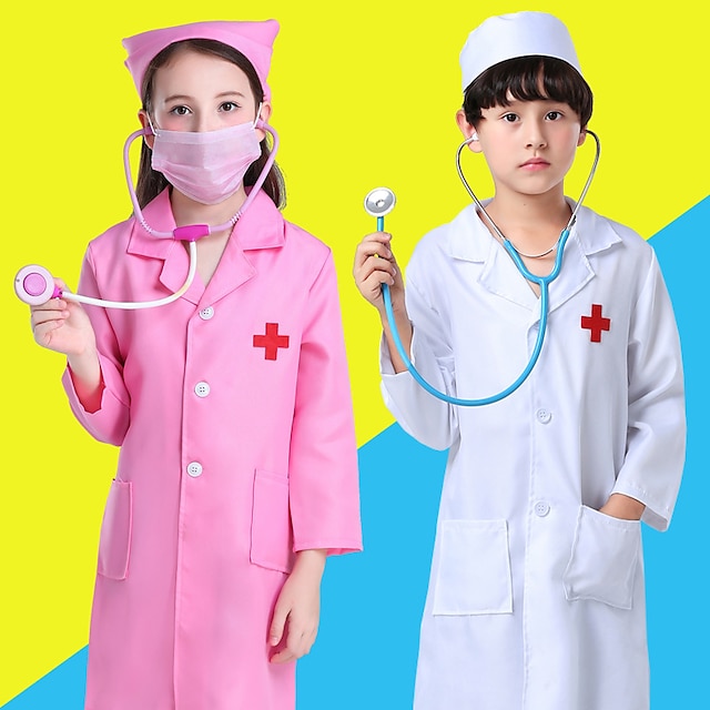  Nurse Doctor Masquerade Career Costumes Kid's Boys Cosplay Party Carnival Masquerade Festival / Holiday Polyester White / Pink Easy Carnival Costumes Solid Colored World Book Day Costumes
