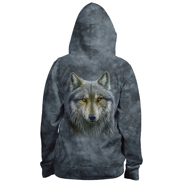 Men's Animal Wolf Graphic Prints Hoodie Hoodies Sweatshirt Streetwear Designer Long Sleeve Hooded Sports & Outdoor Daily Sports Dark Gray Zipper Print Spring &  Fall Designer3