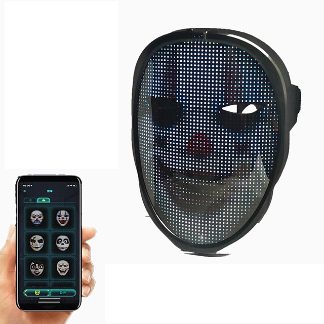  led mask hd with wifi bluetooth プログラマブル ハロウィン パーティー コスプレ 光るマスク マスカレード 最新
