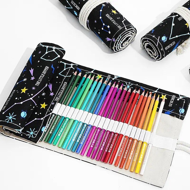  1 astuccio per matite artigianale in tela con stampa personalizzata con 24 griglie portaoggetti, regalo per il ritorno a scuola